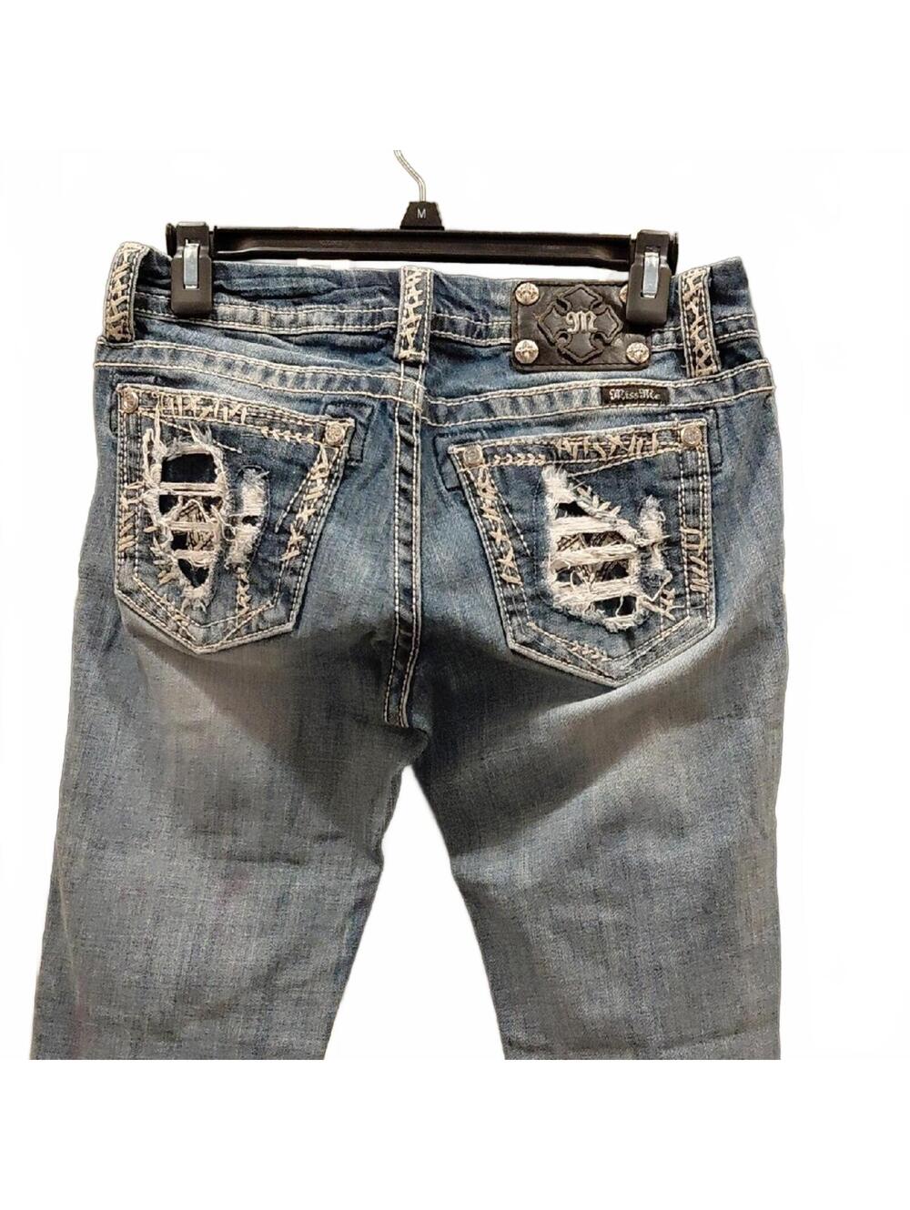 "Miss Me"Sz.28 Cuffed Skinny Light Blue Distressed Embroidered Back Pocket Jeans
